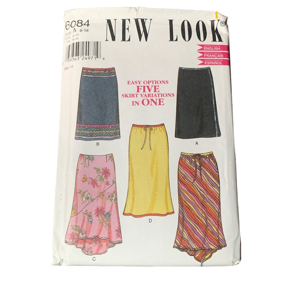 New Look 6084 Womens Sewing Pattern Five Skirt Variations Sizes 8-18 uncut